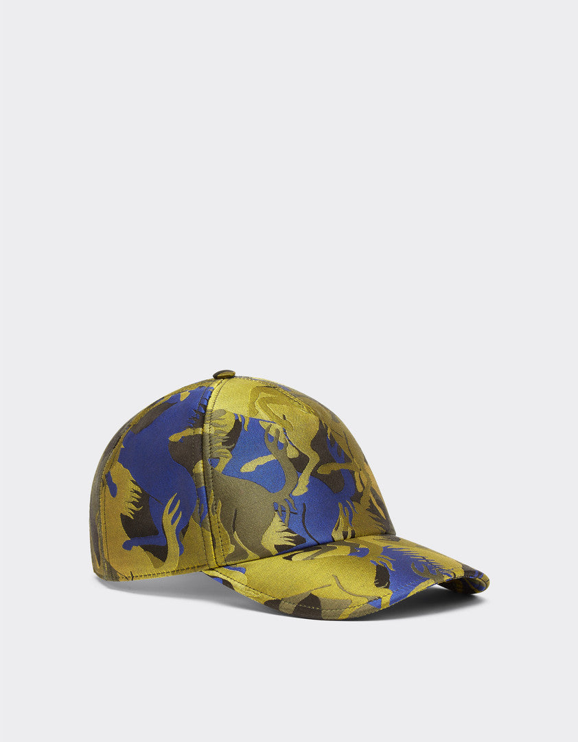 PRANCING HORSE CAMO BASEBALL CAP (GOLD/BLUE)