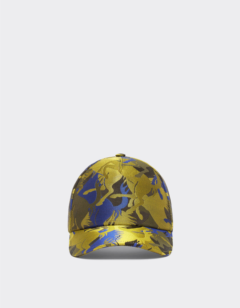 PRANCING HORSE CAMO BASEBALL CAP (GOLD/BLUE)