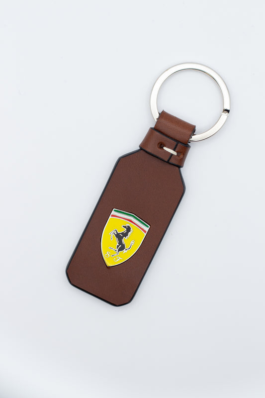 Essential Leather Scudetto Shield Keychain - Brown